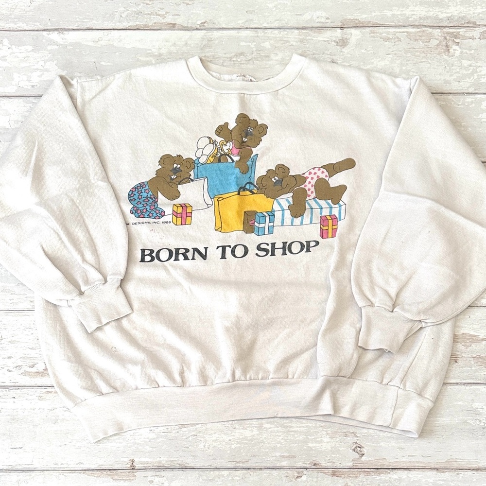 Women’s S/M Cropped 80s Crewneck Sweatshirt Bears Born To Shop Size Small